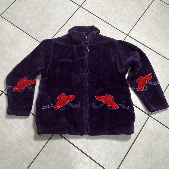 Black Mountain Outdoor Heavy Fleece Jacket Vintage‎ Purple Chic Red Hat Society - Picture 3 of 9